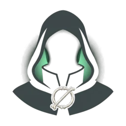 The Chamberlain: a hooded figure with no face, only a green glow, and a bone ∅ clasp at the throat